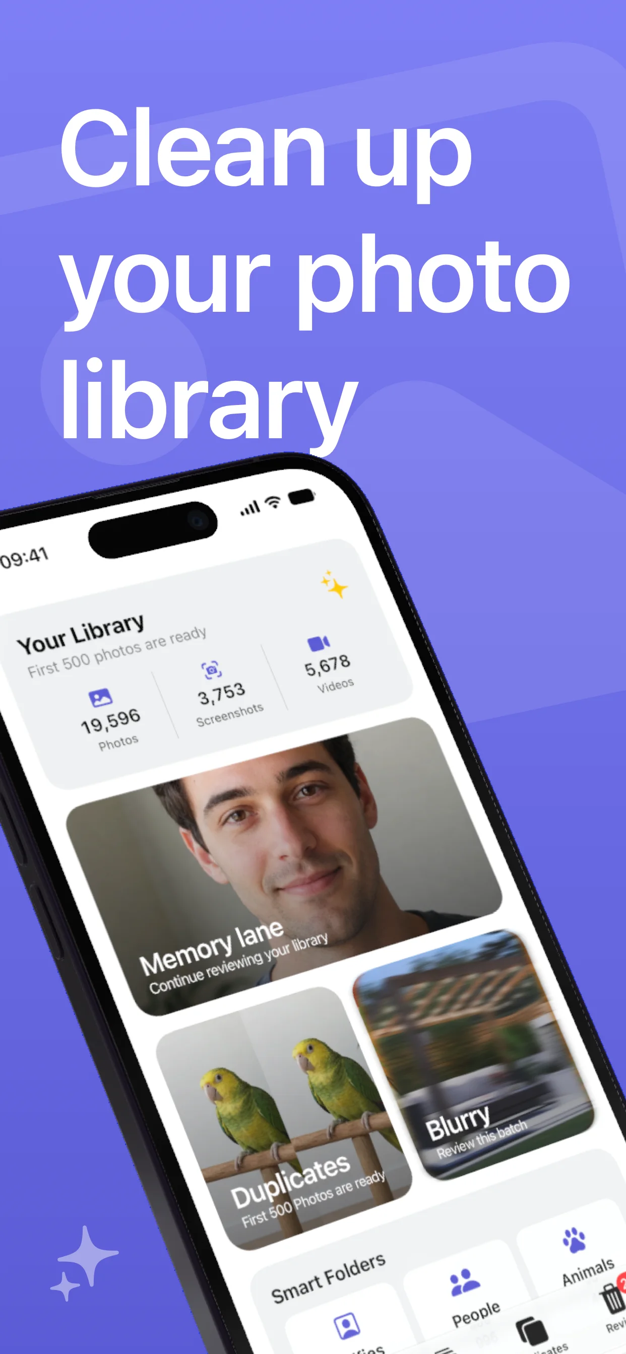ClusterSwipe home screen showing photo library cleanup