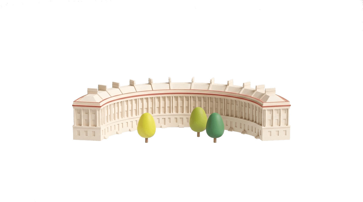 Warm illustration of Bath showing a recognisable local landmark